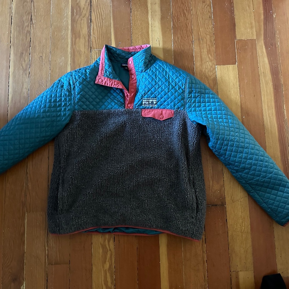Patagonia Teal, Purple, and Gray Quilted Jacket